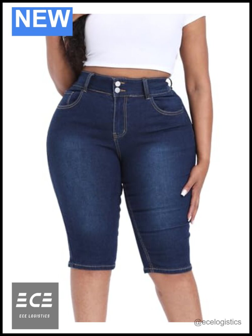 Plus Size Stretchy Denim Capri Jeans High Waisted 17 Inseam Cropped